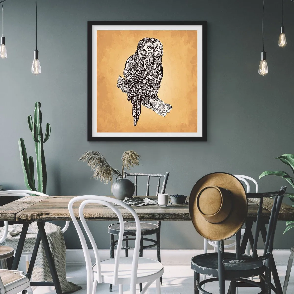 Poster in einem schwarzem Rahmen - Kunstvolle Ornamente der Weisheit - 40x40 cm