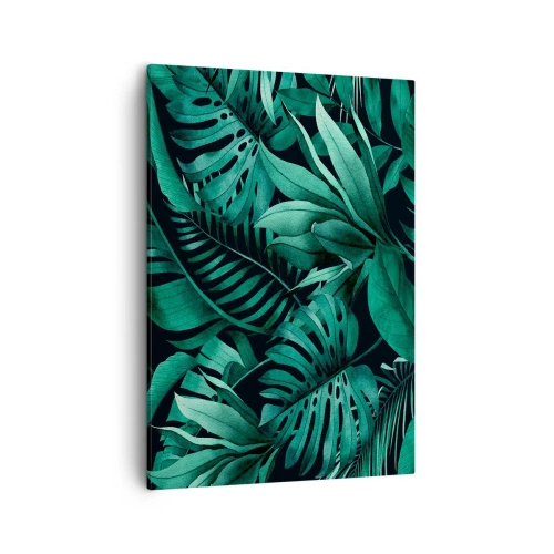 Bild auf Leinwand - Leinwandbild - Tropische Blätter in intensiven Grüntönen - 50x70cm - Die Tiefe des tropischen Grüns - Moderne Wanddekoration für Wohnzimmer und Schlafzimmer ARTTOR