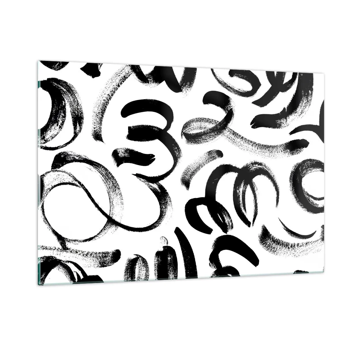 Glasbild - Bild auf glas - Schwarz-weiße abstrakte Pinselstriche - 120x80cm - Schwarz auf Weiß - Moderne Wanddekoration für Wohnzimmer und Schlafzimmer ARTTOR