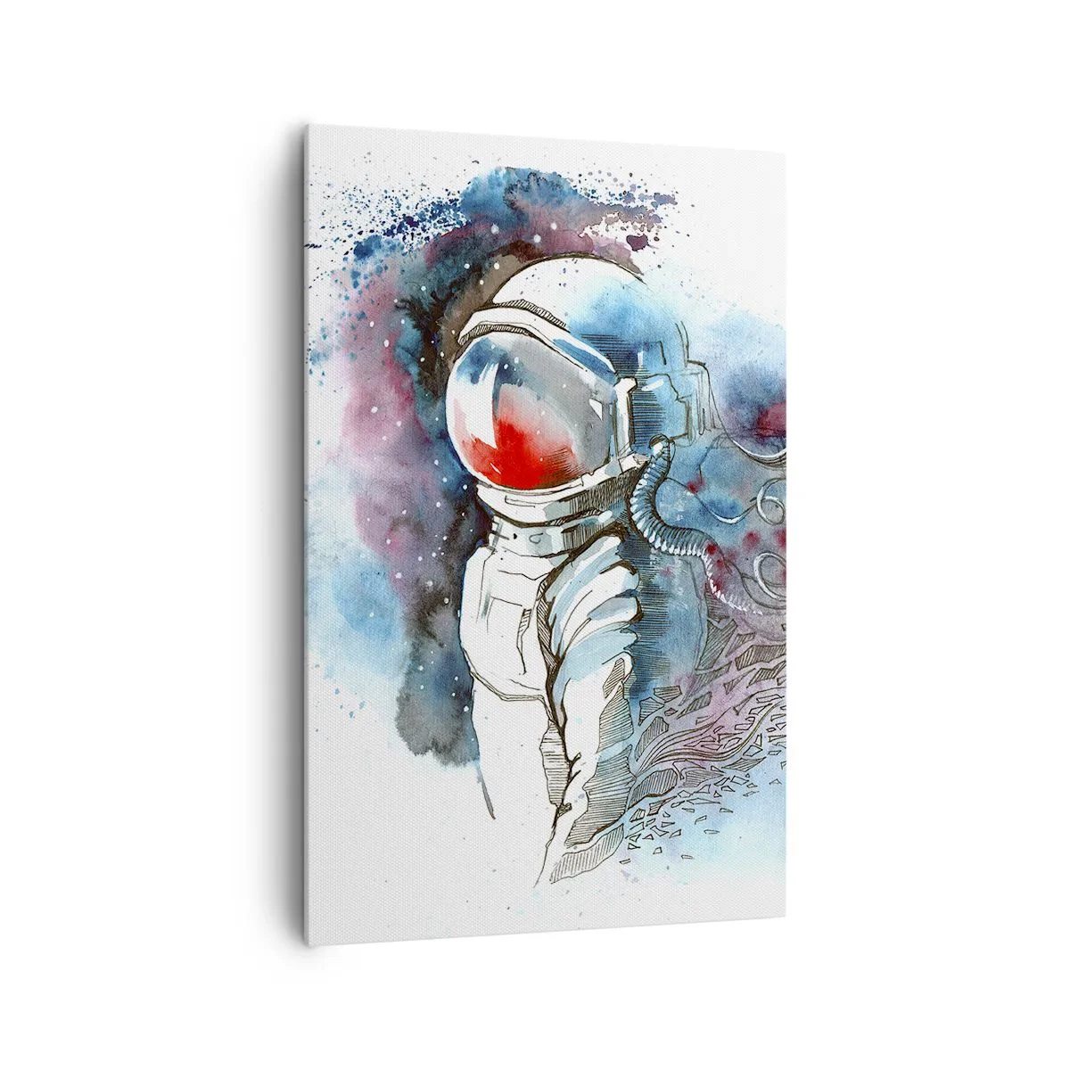 Bild auf Leinwand - Leinwandbild - Ein Kosmonaut in einem dynamischen Aquarell mit kosmischen Details - 80x120cm - Allein mit Platz - Moderne Wanddekoration für Wohnzimmer und Schlafzimmer ARTTOR