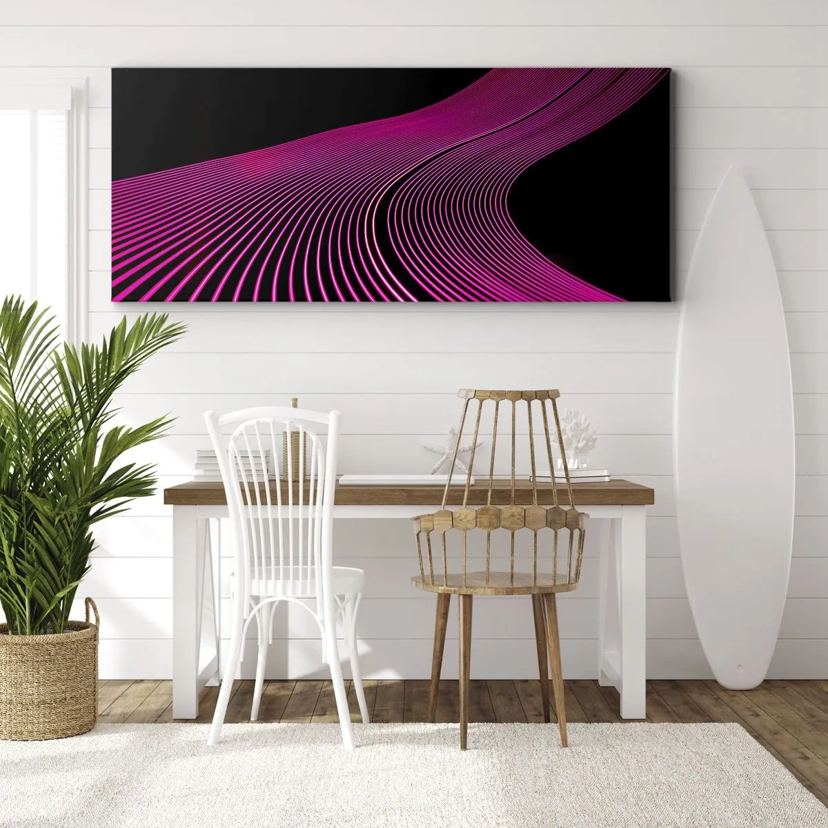 Bild auf Leinwand - Leinwandbild - Futuristische Linien in Rosatönen auf schwarzem Hintergrund - 160x50cm - Allee des Lichts - Moderne Wanddekoration für Wohnzimmer und Schlafzimmer ARTTOR