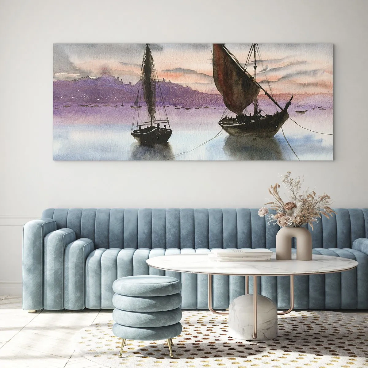 Glasbild - Bild auf glas - Abend am Hafen - 100x40 cm