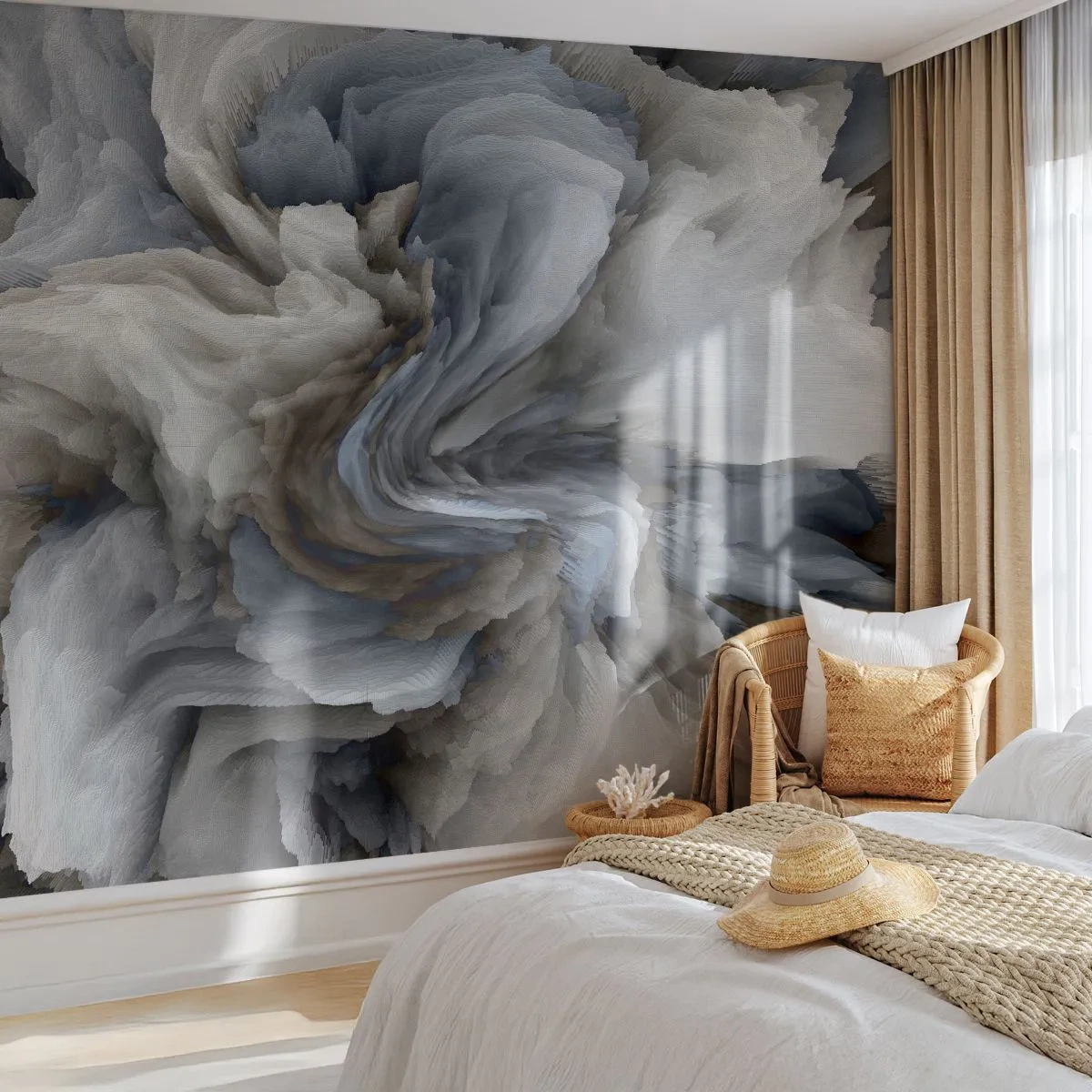 Fototapete Premium Canvas - Abstrakter Wirbel in Grau- und Blautönen - 100x70cm - Stein und Blume - Moderne Wanddekoration für Wohnzimmer und Schlafzimmer ARTTOR