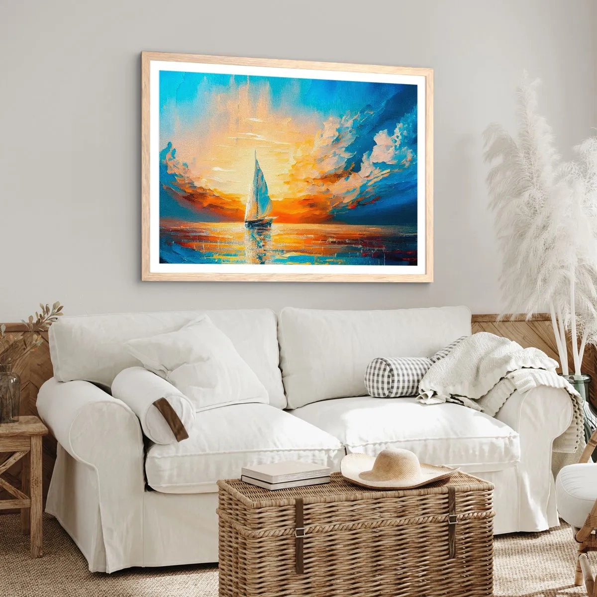 Poster in einem Rahmen aus heller Eiche - In Gold segeln - 100x70 cm