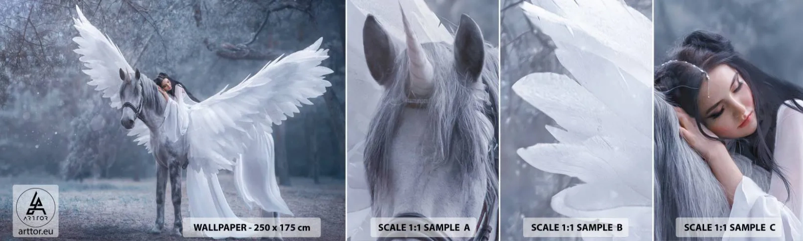 Fototapeten Muster Selbstklebend Deluxe Sticker - Ein inspirierter Moment - Abstraktion, Pferd, Frau - 100x30 cm