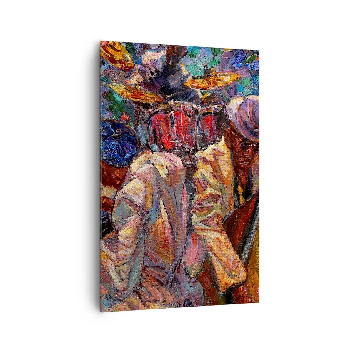 Bild auf Leinwand - Leinwandbild - Energetische Jazzszene mit Musikern und Instrumenten - 80x120cm - In einem Schlag - Moderne Wanddekoration für Wohnzimmer und Schlafzimmer ARTTOR