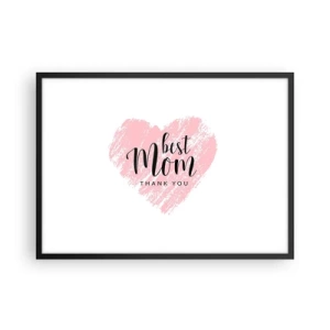 Poster in einem schwarzem Rahmen - Rosa Herz mit der Aufschrift „Best Mom Thank You“ auf weißem Hintergrund - 70x50cm - Immer der richtige Moment - Moderne Wanddekoration für Wohnzimmer und Schlafzimmer ARTTOR