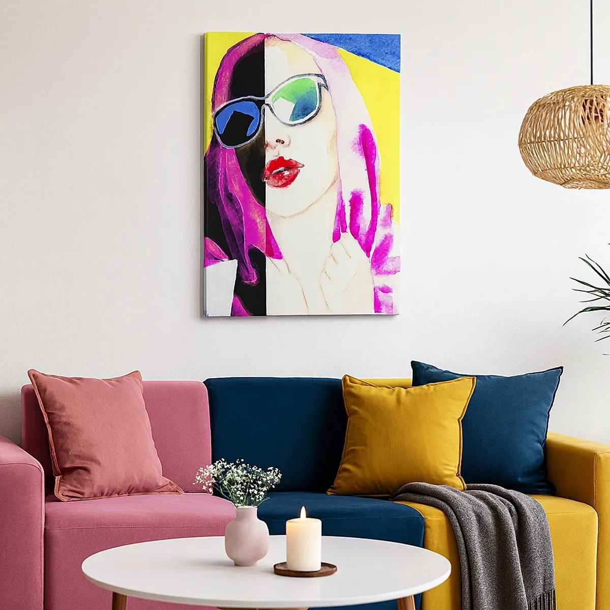 Bild auf Leinwand - Leinwandbild - Buntes Porträt einer Frau mit Sonnenbrille - 50x70cm - Ich bin nicht weiß und ich bin nicht schwarz - Moderne Wanddekoration für Wohnzimmer und Schlafzimmer ARTTOR