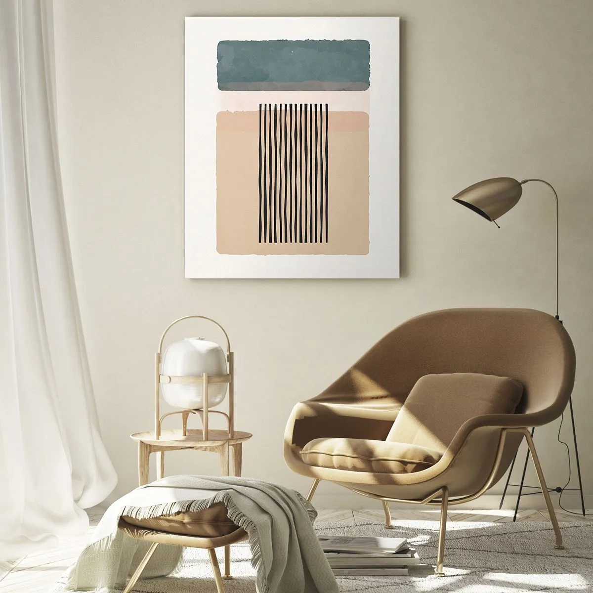 Glasbild - Bild auf glas - Minimalistische geometrische Formen in Beige- und Grüntönen - 80x120cm - Alles ist in Ordnung - Moderne Wanddekoration für Wohnzimmer und Schlafzimmer ARTTOR