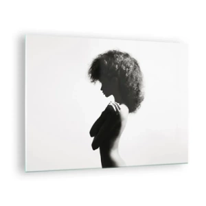 Glasbild - Bild auf glas - Weiblicher Akt im kontrastierenden Schwarz-Weiß-Licht - 70x50cm - Wie eine Blume auf einem schlanken Stiel - Moderne Wanddekoration für Wohnzimmer und Schlafzimmer ARTTOR