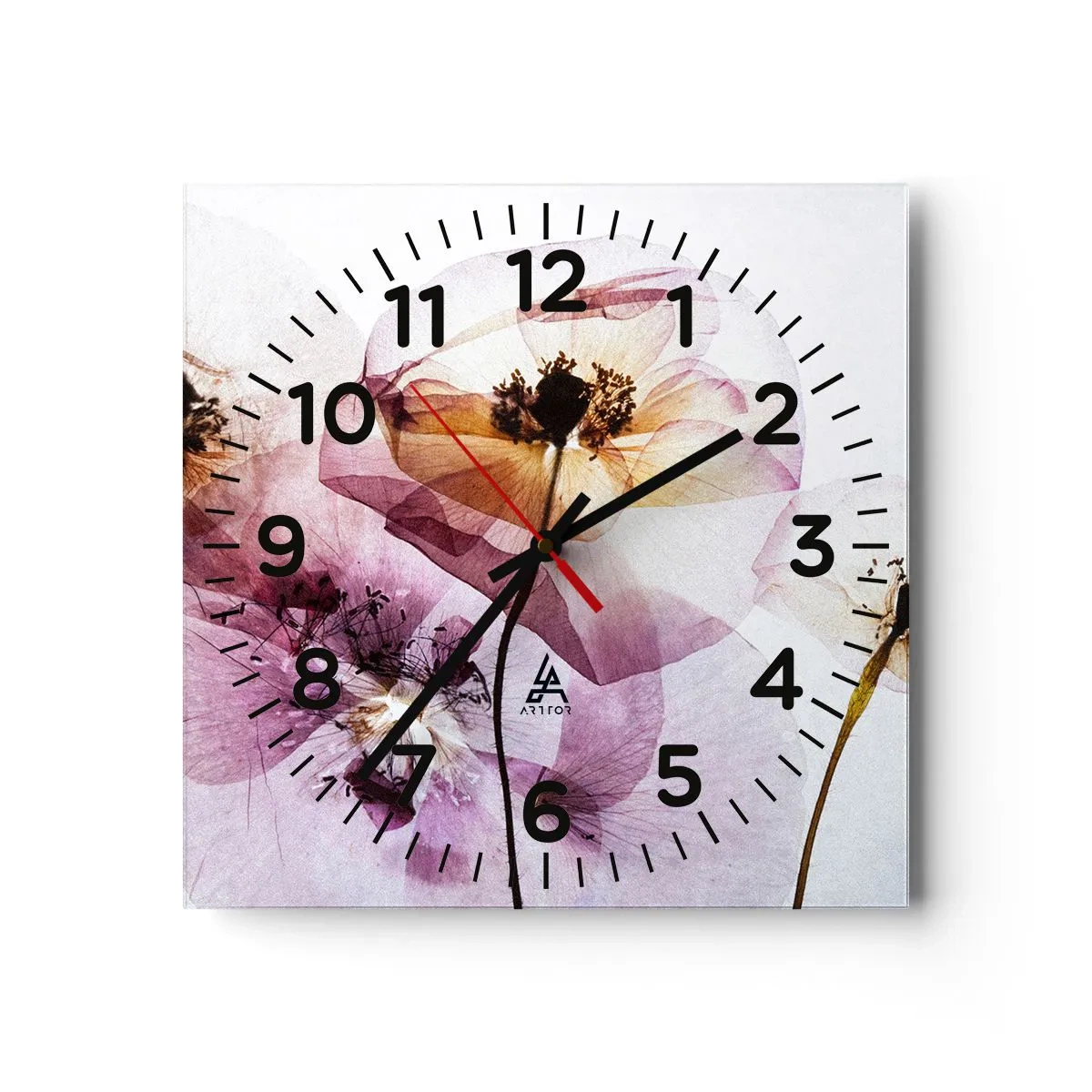 Wanduhr - Glasuhr - Transparente Körperblumen - 40x40 cm
