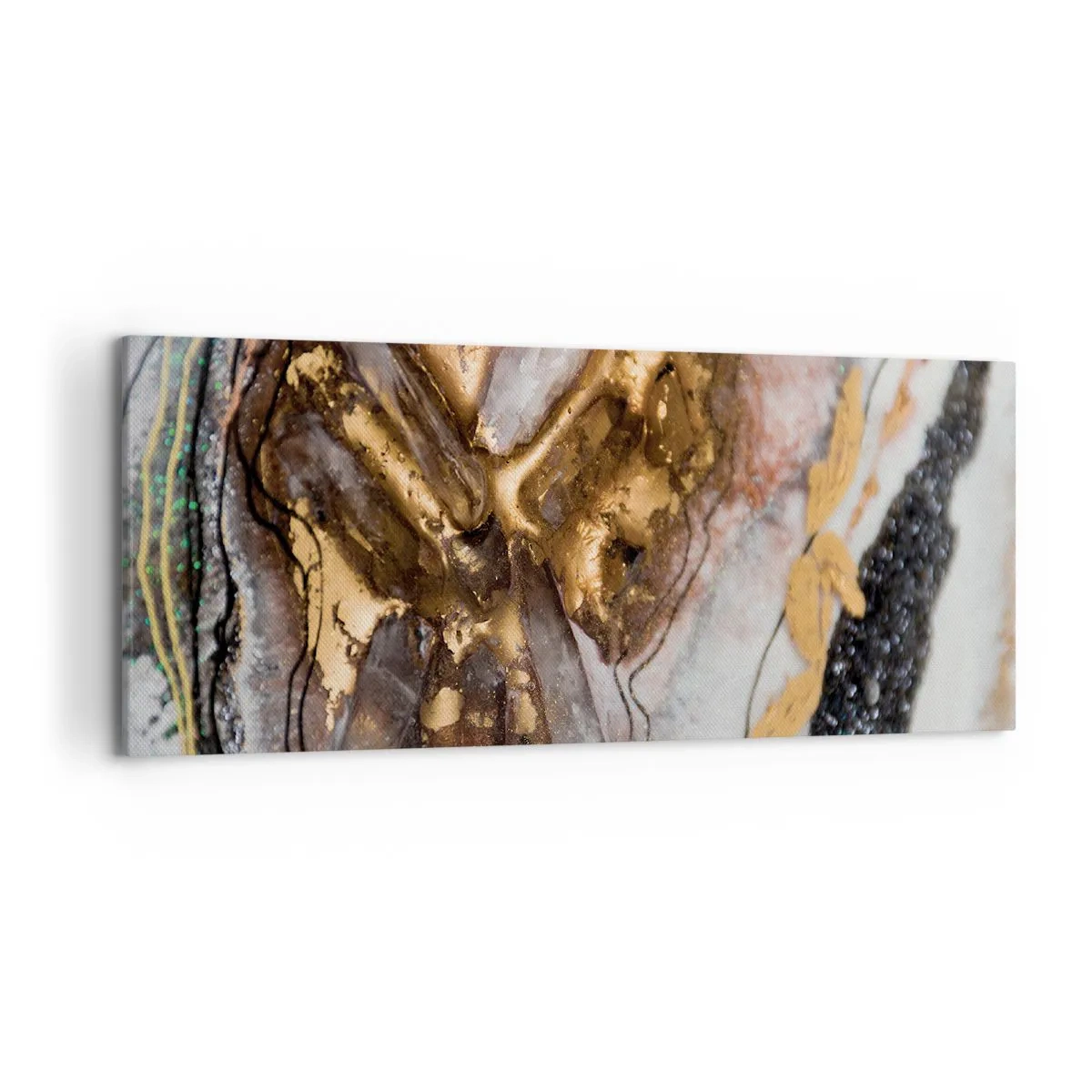 Bild auf Leinwand - Leinwandbild - Abstrakte Komposition mit Elementen aus Gold und Kristallen - 120x50cm - Das Element der Erde - Moderne Wanddekoration für Wohnzimmer und Schlafzimmer ARTTOR