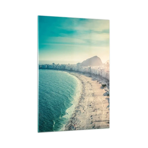 Glasbild - Bild auf glas - Panorama des Copacabana-Strandes mit Bergen im Hintergrund in Rio de Janeiro - 70x100cm - Ewiger Urlaub in Rio - Moderne Wanddekoration für Wohnzimmer und Schlafzimmer ARTTOR