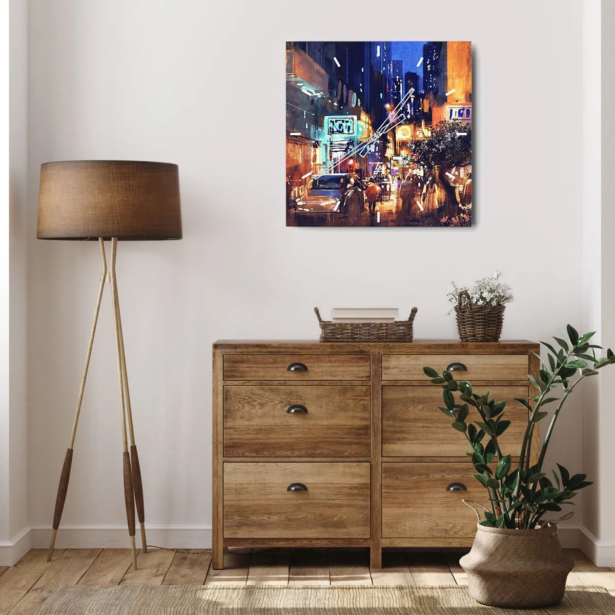 Wanduhr - Glasuhr - Und die Stadt ist wach - 30x30 cm