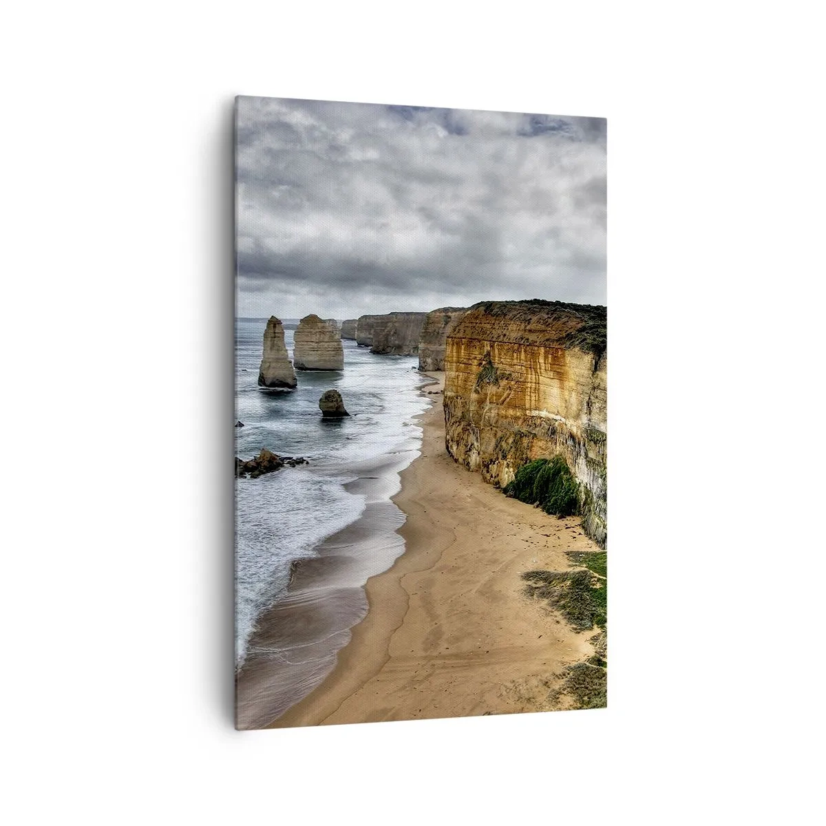 Bild auf Leinwand - Leinwandbild - Steilküste mit Strand und Felsformationen - 80x120cm - Rohe Schönheit - Moderne Wanddekoration für Wohnzimmer und Schlafzimmer ARTTOR