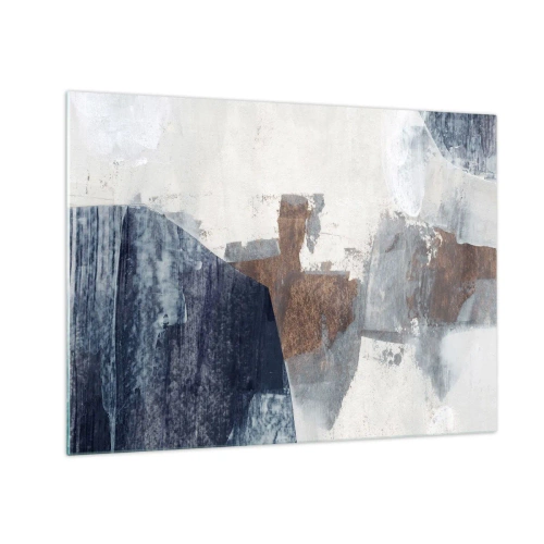 Glasbild - Bild auf glas - Geometrische Formen in Blau, Braun und Weiß - 70x50cm - Blaue und braune Formen - Moderne Wanddekoration für Wohnzimmer und Schlafzimmer ARTTOR