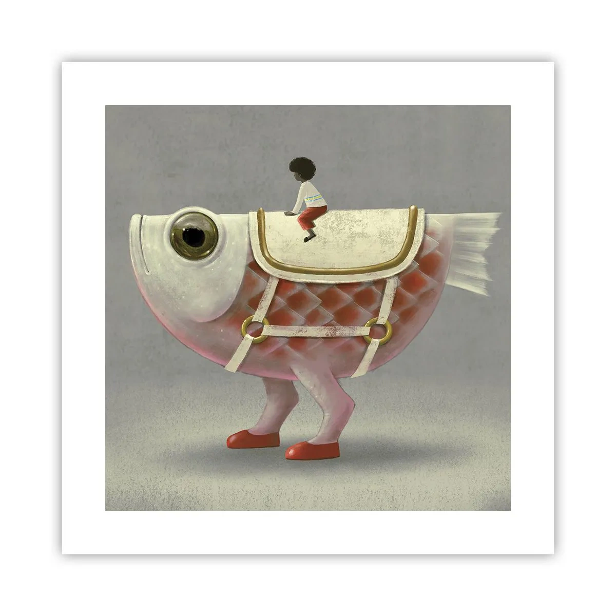 Poster - Reiter auf einem surrealen Fisch - 40x40 cm