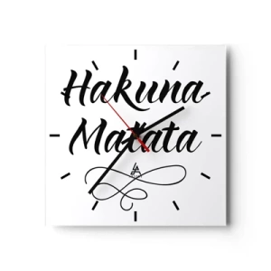 Wanduhr - Glasuhr - Hakuna Matata-Zitat in eleganter Schriftart auf weißem Hintergrund - 30x30cm - Bester Ratschlag - Moderne Wanddekoration für Wohnzimmer und Schlafzimmer ARTTOR