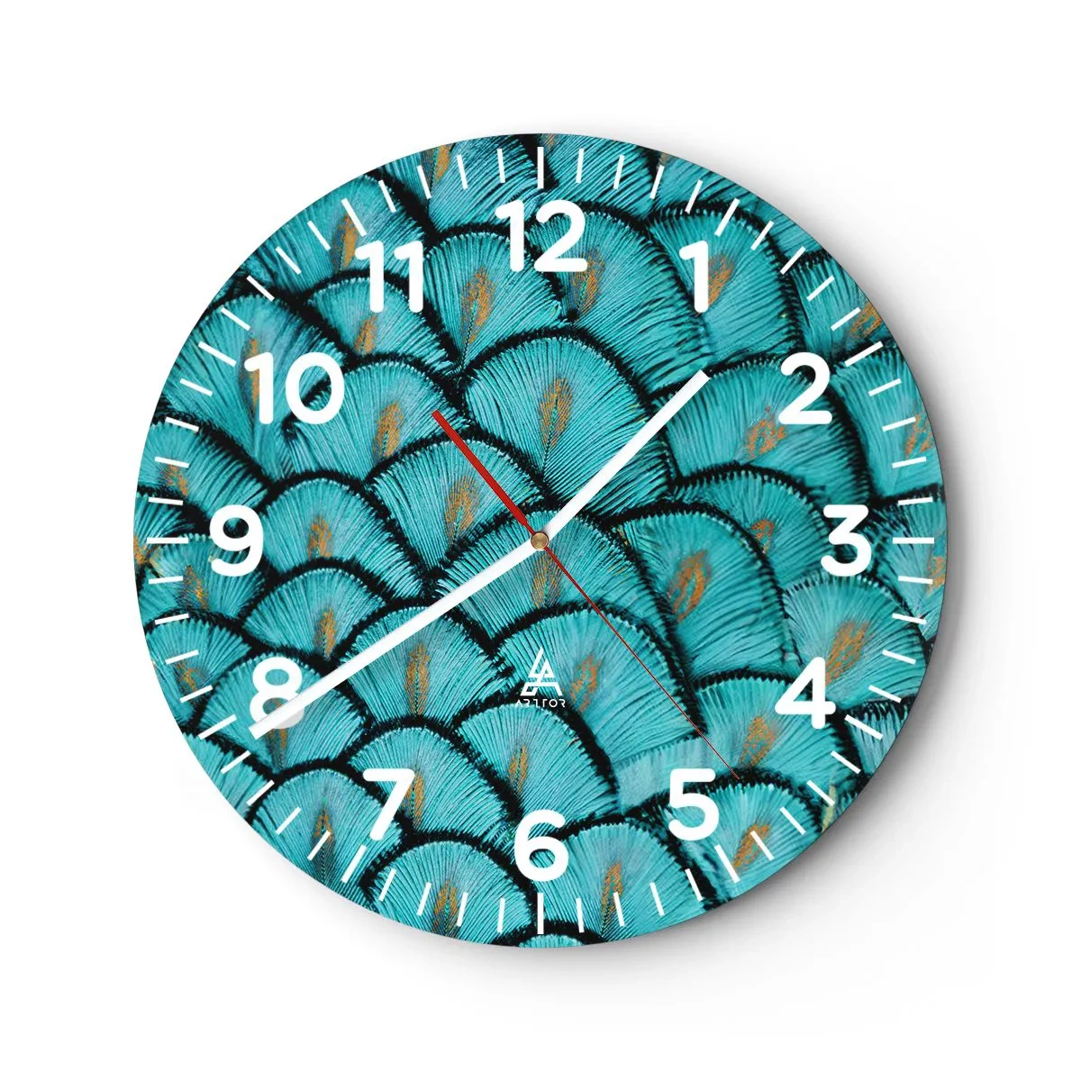 Wanduhr - Glasuhr - Große Federgala - 30x30 cm