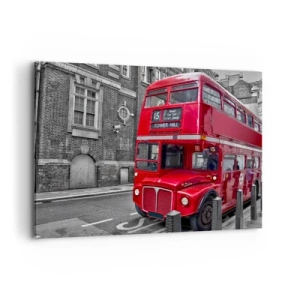 Bild auf Leinwand - Leinwandbild - Ein roter Doppeldeckerbus in London vor der Kulisse klassischer Architektur - 100x70cm - Immer gleich - Moderne Wanddekoration für Wohnzimmer und Schlafzimmer ARTTOR