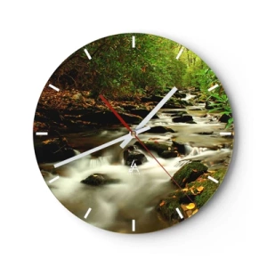 Wanduhr - Glasuhr - Ein Waldbach, umgeben von Grün - 30x30cm - Wie flüssiges Silber - Moderne Wanddekoration für Wohnzimmer, Küche und Schlafzimmer ARTTOR