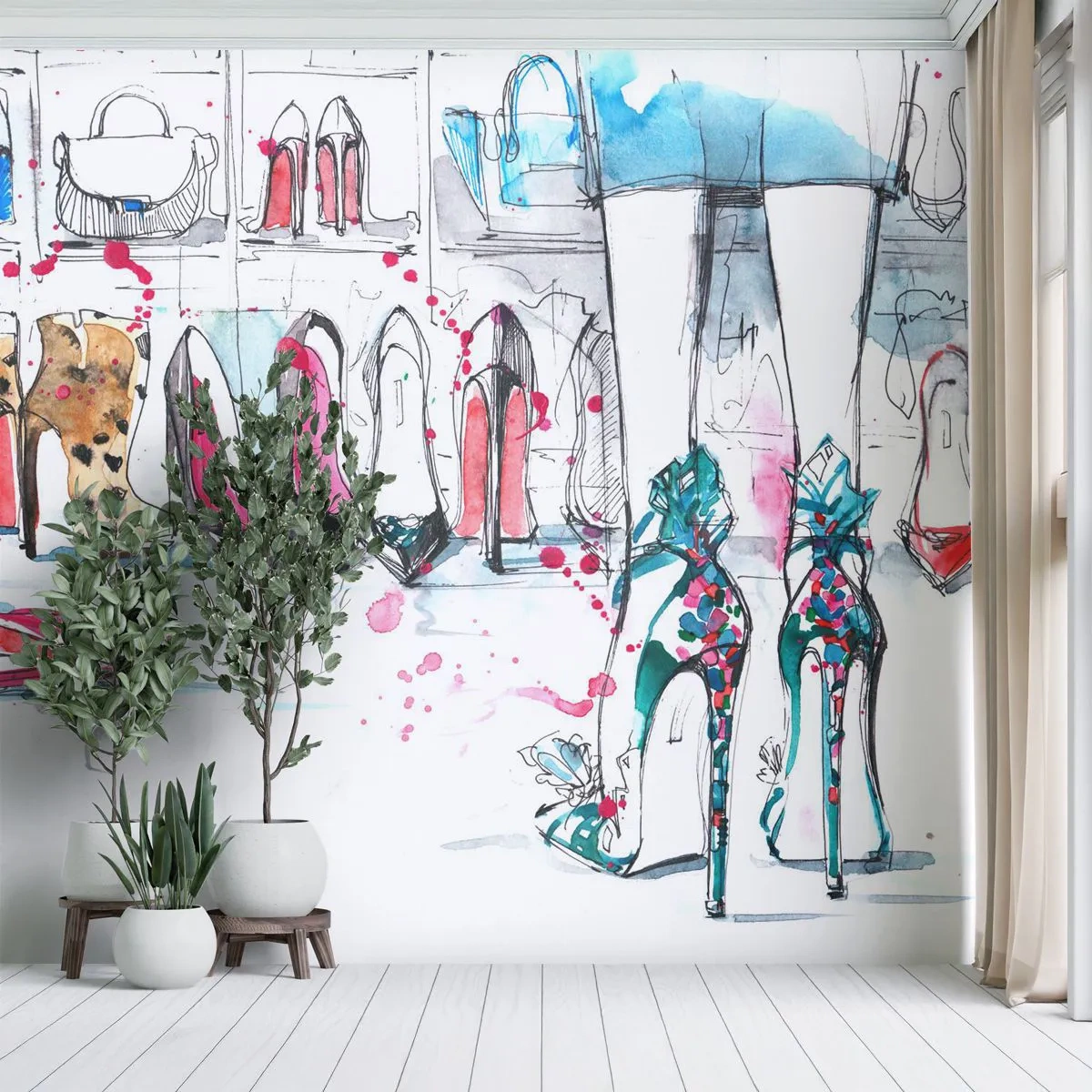 Selbstklebende Fototapete Deluxe Sticker - Sesam, mach auf - Damengarderobe, Mode, Tasche - 150x105 cm