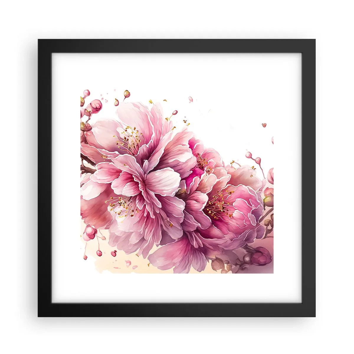 Poster in einem schwarzem Rahmen - Kirschblütenblüte - 30x30 cm