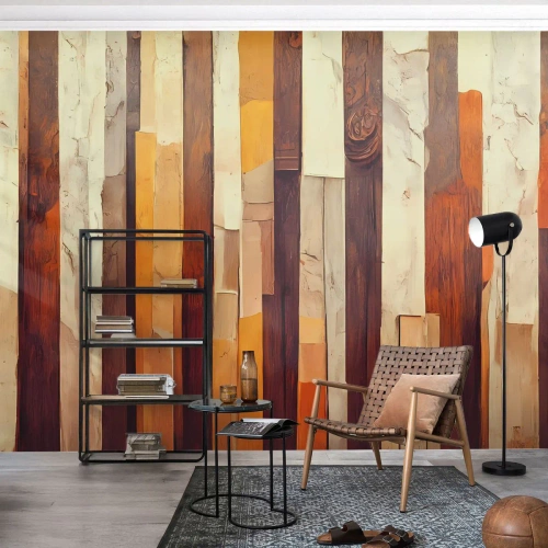 Fototapete Premium Sand - Vertikale Streifen in Baumstamm-Optik in warmen Farben - 100x70cm - Hymne der Waldbäume - Moderne Wanddekoration für Wohnzimmer und Schlafzimmer ARTTOR