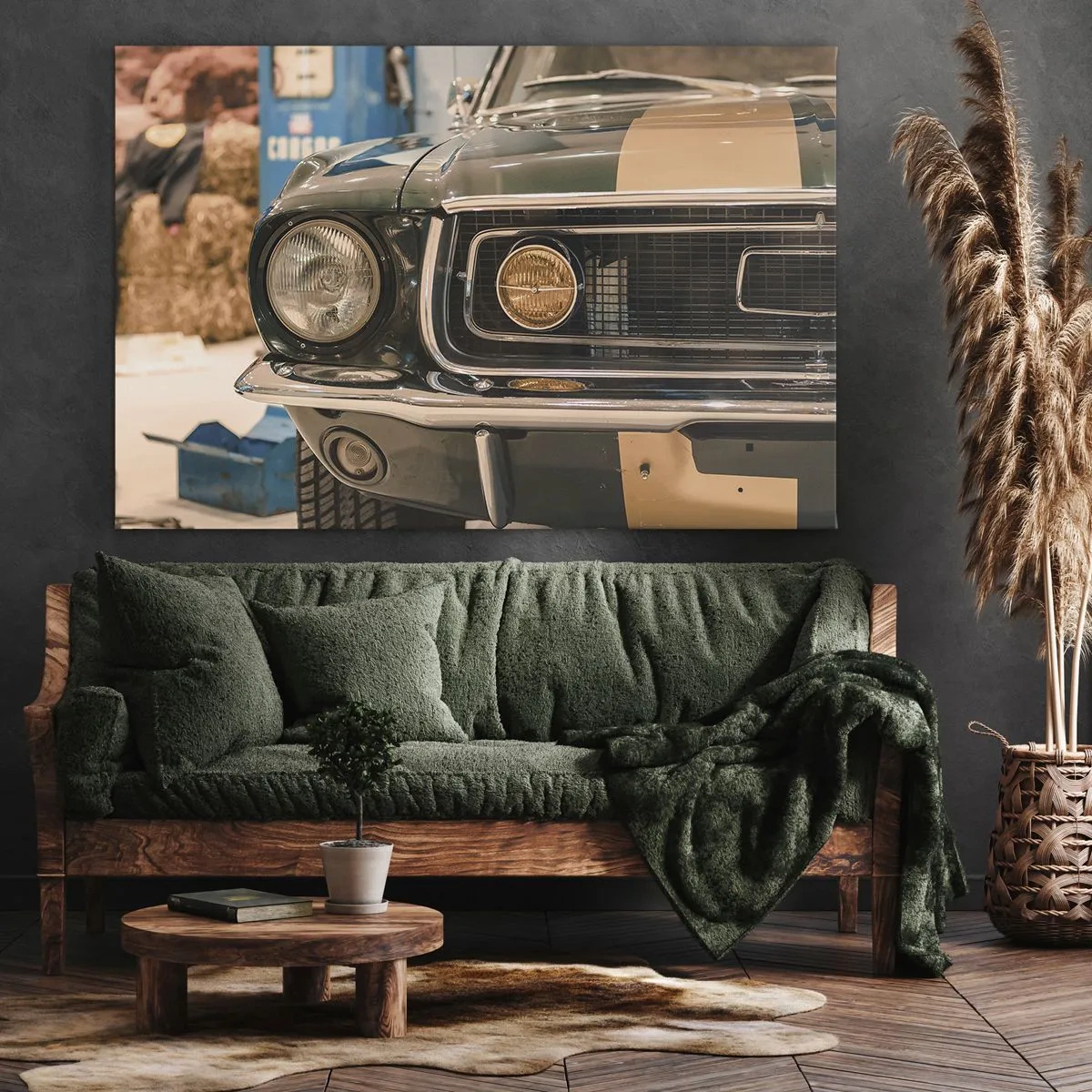 Bild auf Leinwand - Leinwandbild - Ein kultiges Retro-Auto in klassischer Umgebung - 70x50cm - Treffen mit einer Legende - Moderne Wanddekoration für Wohnzimmer und Schlafzimmer ARTTOR