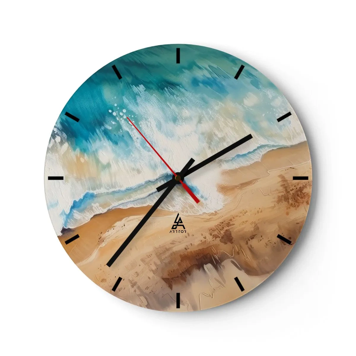 Wanduhr - Glasuhr - Eine Vogelperspektive einer malerischen Welle, die auf den Sand bricht - 30x30cm - Zurückkehrende Welle - Moderne Wanddekoration für Wohnzimmer, Küche und Schlafzimmer ARTTOR