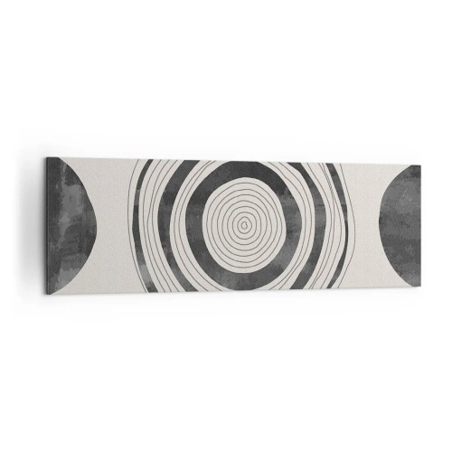 Bild auf Leinwand - Leinwandbild - Minimalistische schwarz-weiße Kreise auf hellem Hintergrund - 160x50cm - Wichtig ist, was dazwischen liegt - Moderne Wanddekoration für Wohnzimmer und Schlafzimmer ARTTOR