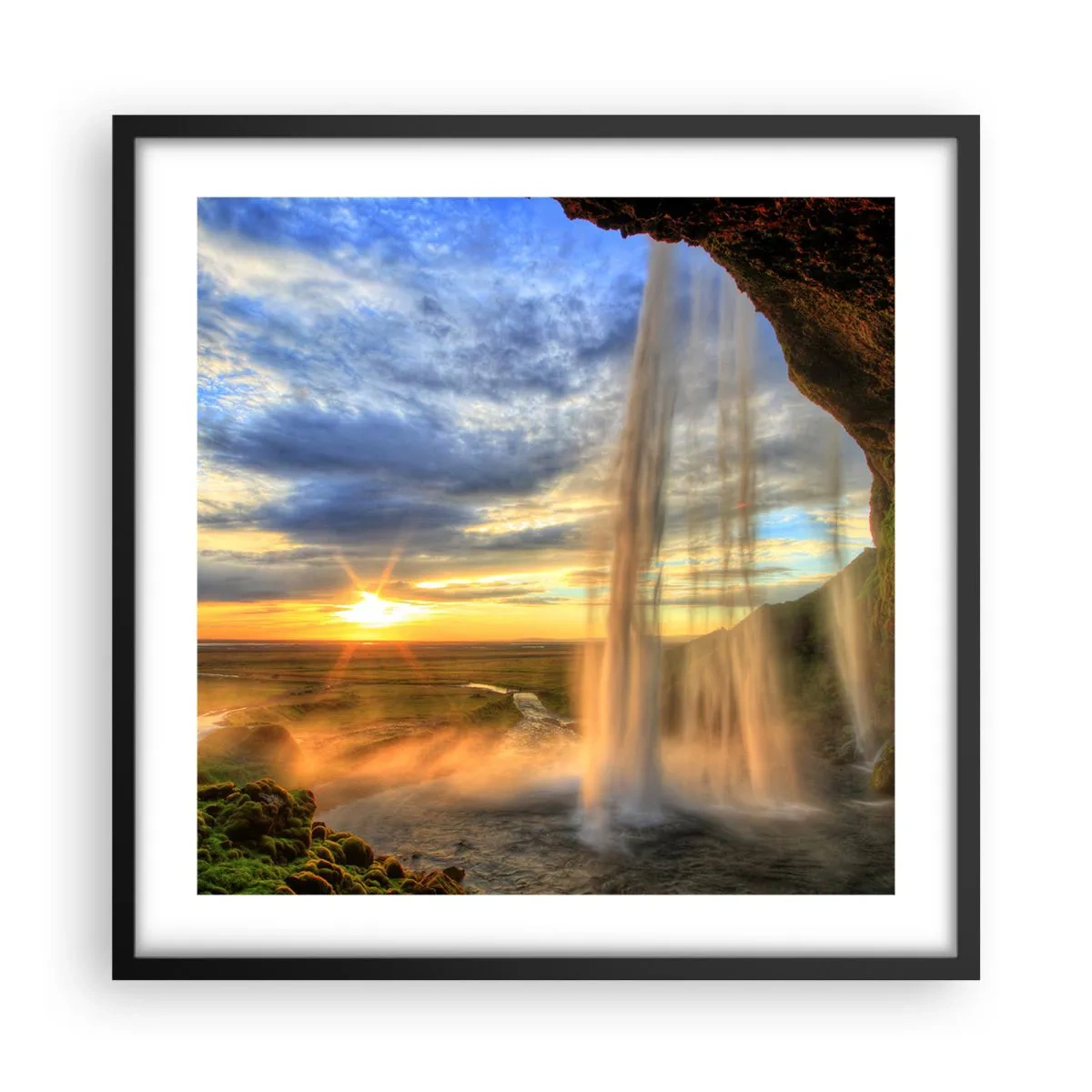 Poster in einem schwarzem Rahmen - Die Welt hinter einem Schleier aus Tropfen - 50x50 cm