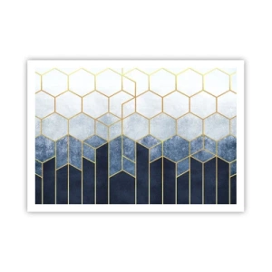 Poster - Geometrisches Muster in Gold- und Marineblautönen - 100x70cm - Komposition im synkopischen Rhythmus - Moderne Wanddekoration für Wohnzimmer und Schlafzimmer ARTTOR