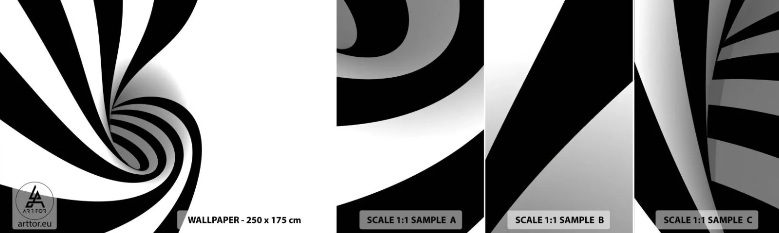 Fototapeten Muster Selbstklebend Deluxe Sticker - Und doch dreht es sich - Abstraktion, Grafik, Schwarz und weiß - 100x30 cm