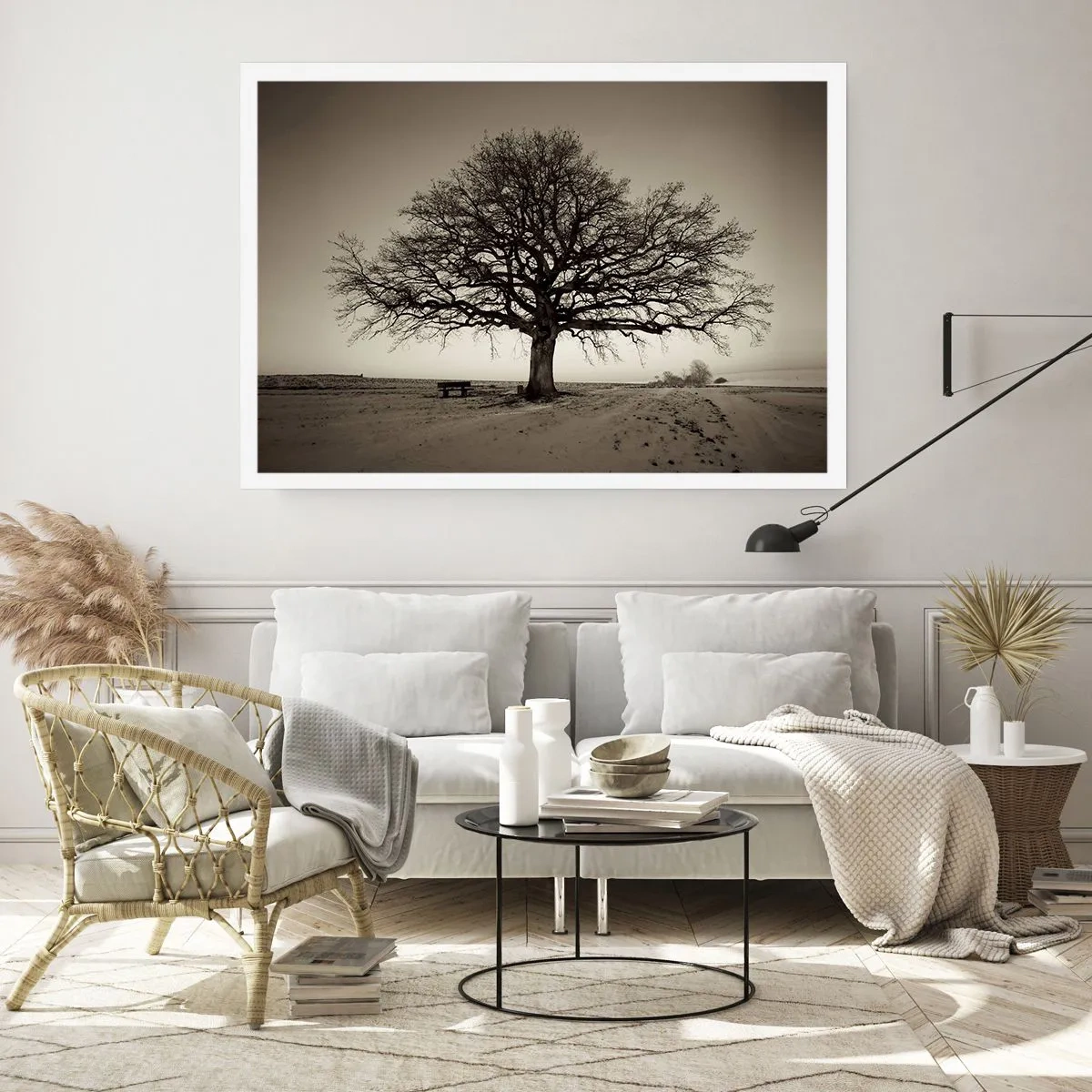 Poster - Ein einsamer Baum in einem Sepia-Feld - 100x70cm - Von hier zu Ewigkeit - Moderne Wanddekoration für Wohnzimmer und Schlafzimmer ARTTOR