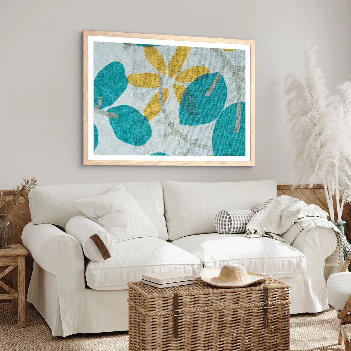 Poster in einem Rahmen aus heller Eiche - Unter den azurblauen Blättern - 50x40 cm