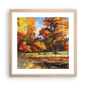 Poster in einem Rahmen aus heller Eiche - Landschaft in Gold und Bronze - 40x40 cm