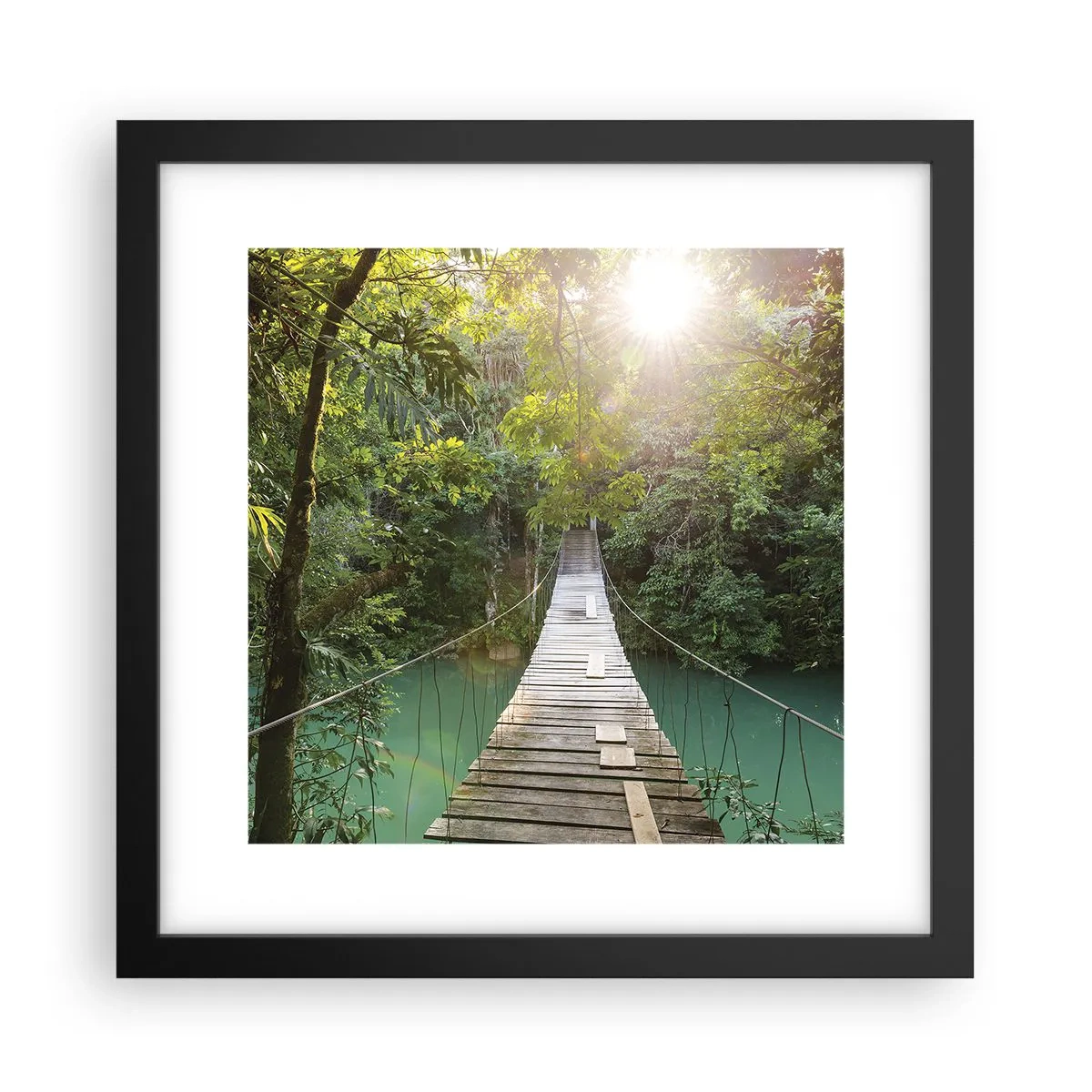 Poster in einem schwarzem Rahmen - Über das azurblaue Wasser zum azurblauen Wald - 30x30 cm