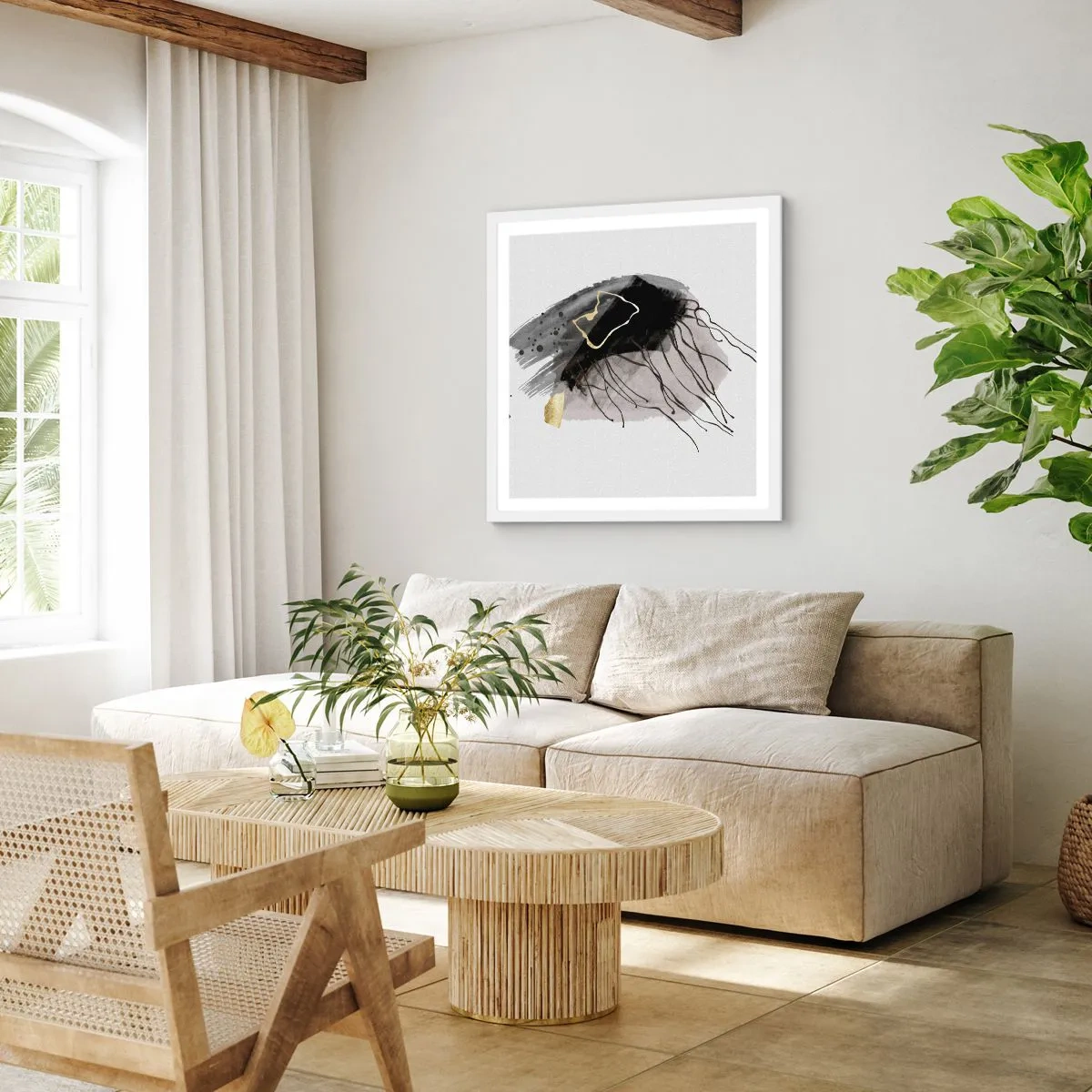 Poster in einem weißen Rahmen - In Schwarz und Gold - 60x60 cm