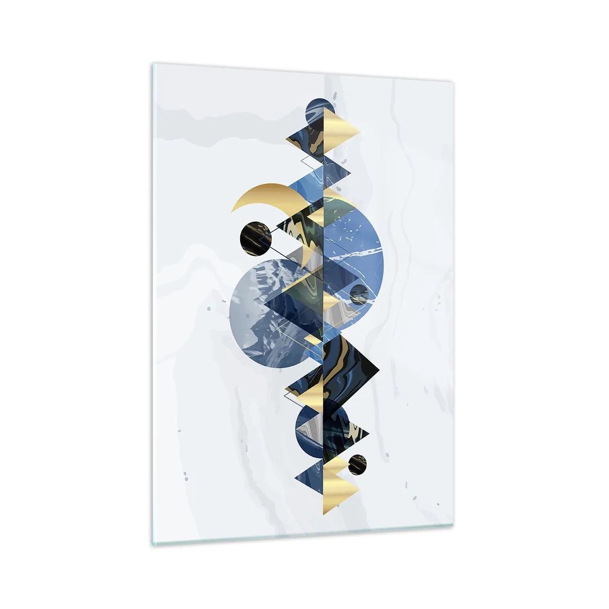 Glasbild - Bild auf glas - Abstrakte geometrische Figuren in Marineblau- und Goldtönen - 50x70cm - Geometrische Landschaft - Moderne Wanddekoration für Wohnzimmer und Schlafzimmer ARTTOR