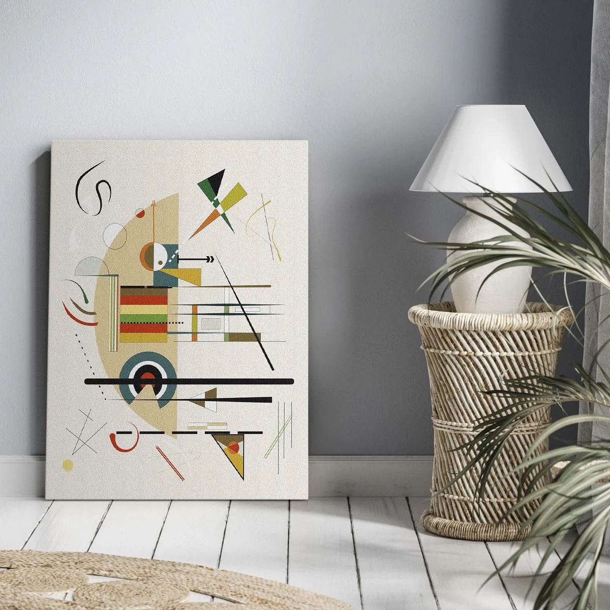 Bild auf Leinwand - Leinwandbild - Bunte Abstraktion mit geometrischen Formen - 50x70cm - Und die Welt lacht - Moderne Wanddekoration für Wohnzimmer und Schlafzimmer ARTTOR