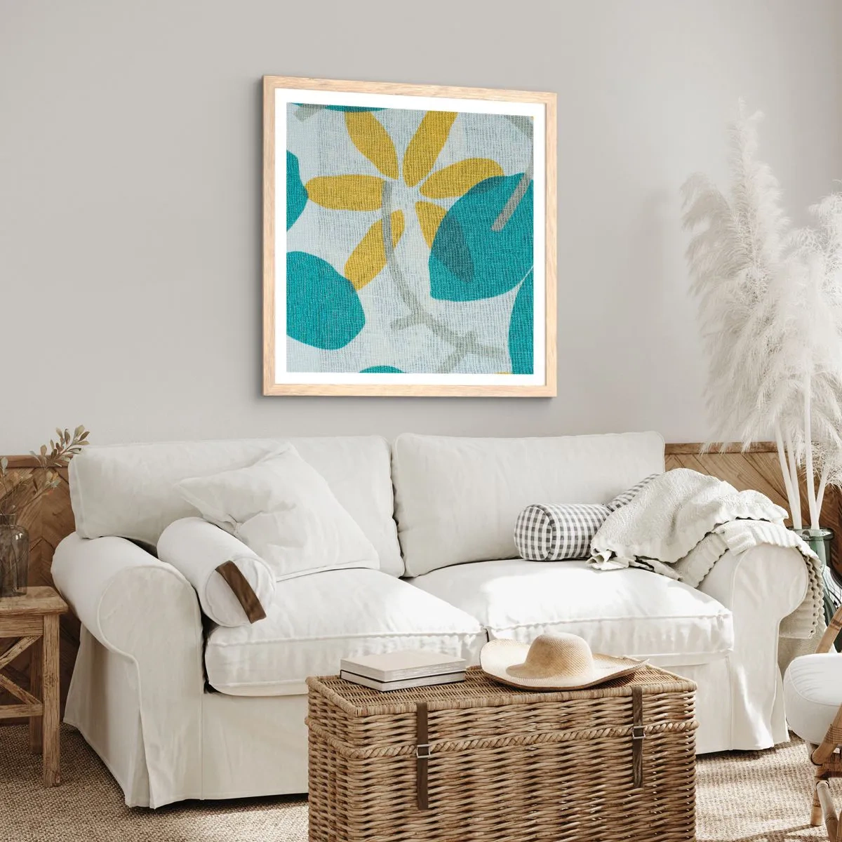 Poster in einem Rahmen aus heller Eiche - Unter den azurblauen Blättern - 40x40 cm