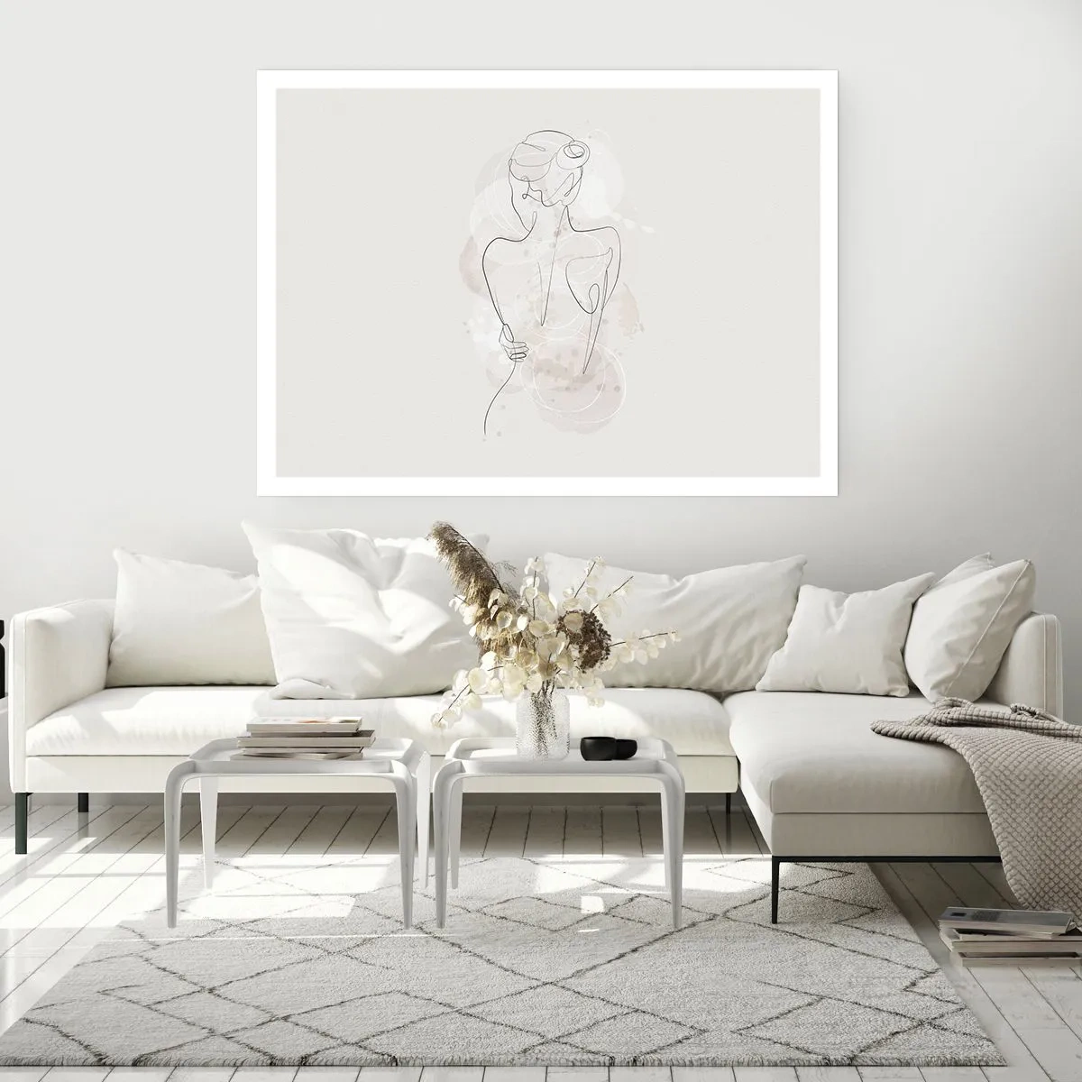 Poster - Eine minimalistische Skizze einer weiblichen Silhouette vor hellem Hintergrund. - 100x70cm - Wie ein sensibles Instrument - Moderne Wanddekoration für Wohnzimmer und Schlafzimmer ARTTOR