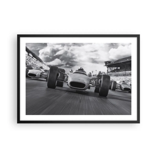 Poster in einem schwarzem Rahmen - Oldtimerrennen in Bewegung - 70x50cm - Power ist da! - Moderne Wanddekoration für Wohnzimmer und Schlafzimmer ARTTOR