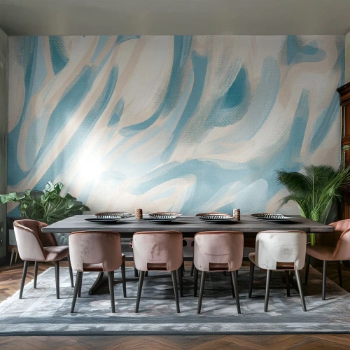 Fototapete Premium Sand - Hellblaue und cremefarbene abstrakte Pinselstriche - 100x70cm - Frühlingsbrisen - Moderne Wanddekoration für Wohnzimmer und Schlafzimmer ARTTOR