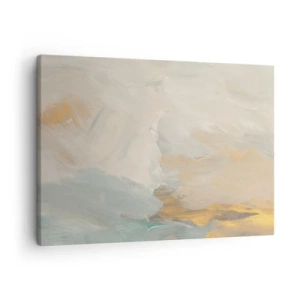 Bild auf Leinwand - Leinwandbild - Zarte abstrakte Striche in Weiß- und Goldtönen - 70x50cm - Abstraktion – das Land der Sanftheit - Moderne Wanddekoration für Wohnzimmer und Schlafzimmer ARTTOR