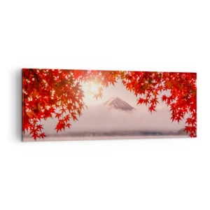 Bild auf Leinwand - Leinwandbild - Ein Boot auf einem See, umgeben von roten Ahornblättern - 140x50cm - Im japanischen Klima - Moderne Wanddekoration für Wohnzimmer und Schlafzimmer ARTTOR