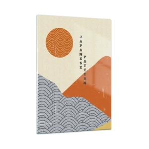 Glasbild - Bild auf glas - Grafiken mit japanischen Berg- und Sonnenmustern - 50x70cm - Im japanischen Geist - Moderne Wanddekoration für Wohnzimmer und Schlafzimmer ARTTOR