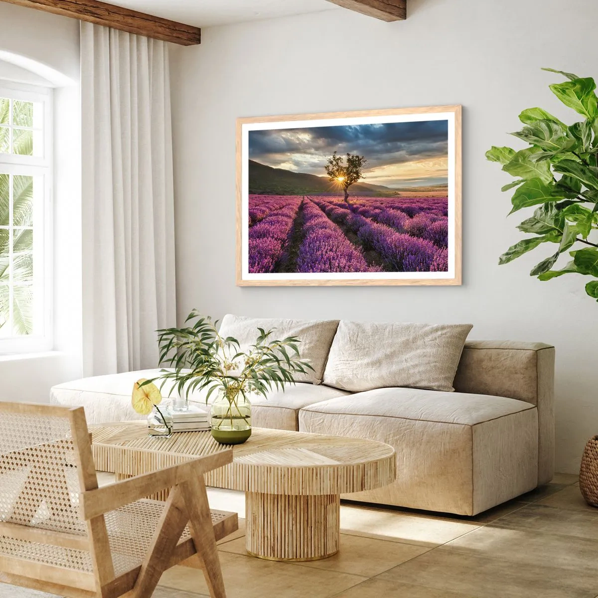 Poster in einem Rahmen aus heller Eiche - Fliederfarbenes Aroma - 70x50 cm