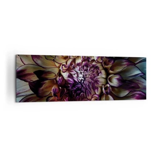 Bild auf Leinwand - Leinwandbild - Nahaufnahme einer Dahlienblüte in dunklen Tönen - 160x50cm - Die Blütezeit der Jugend - Moderne Wanddekoration für Wohnzimmer und Schlafzimmer ARTTOR